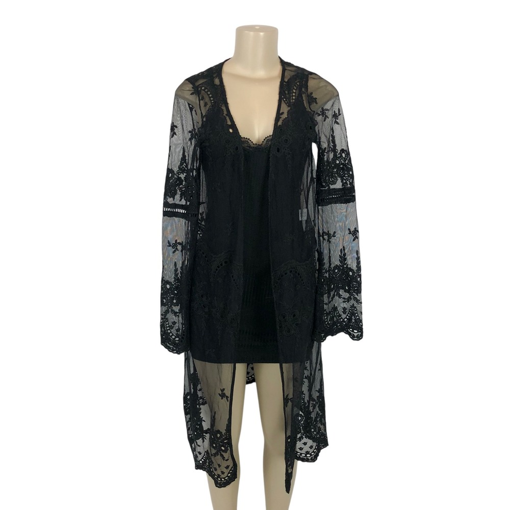 Haute Monde Floral Lace Mesh Duster Cardigan Witchy Whimsigoth Gothic Small